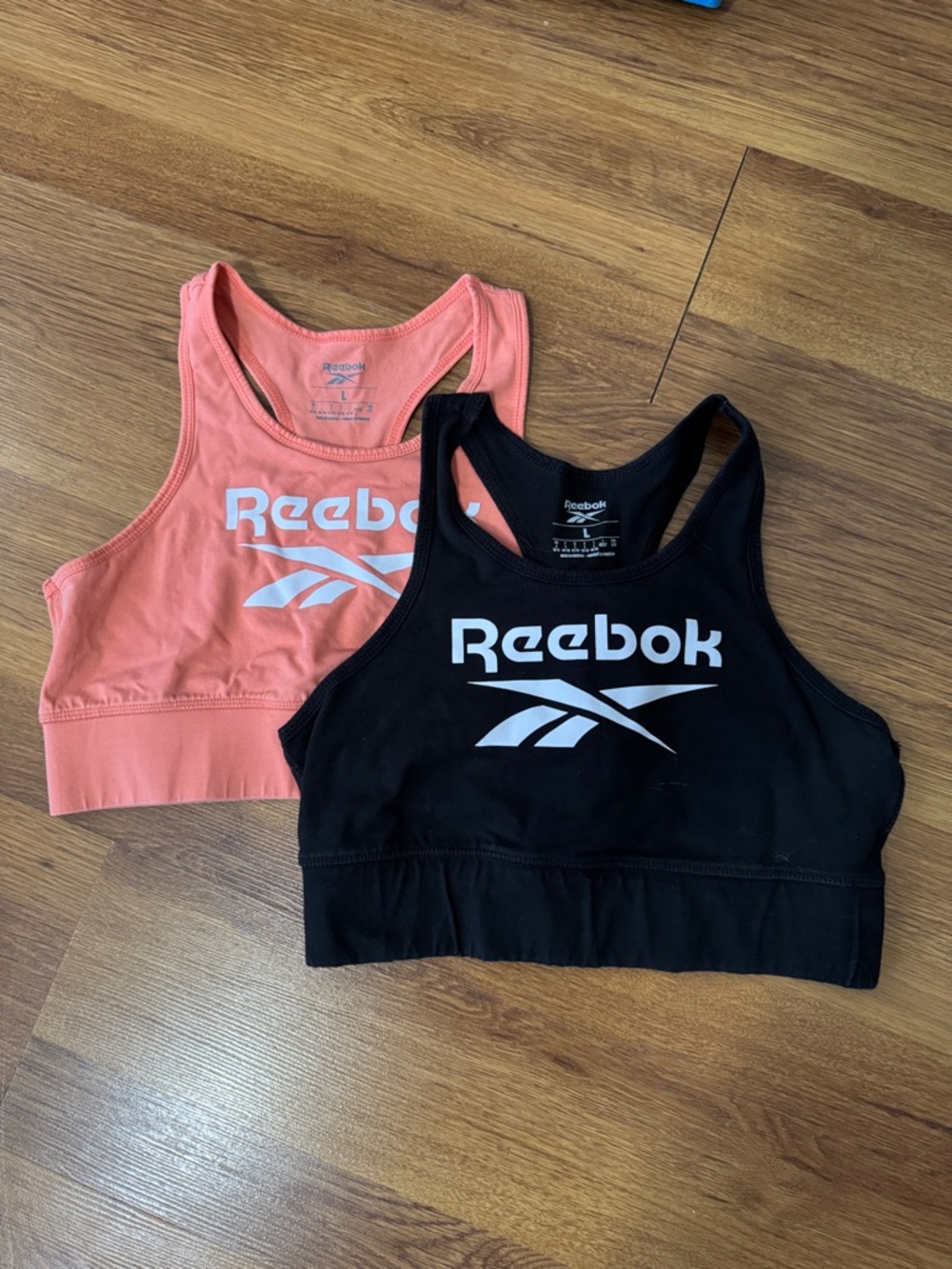 Reebok Black and Coral Scoop-Back Crop Sports Bras